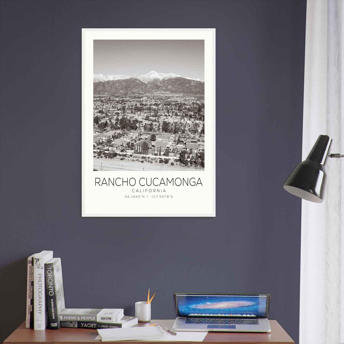 Rancho Cucamonga California Mountain Aerial Black and White Poster - Image 3
