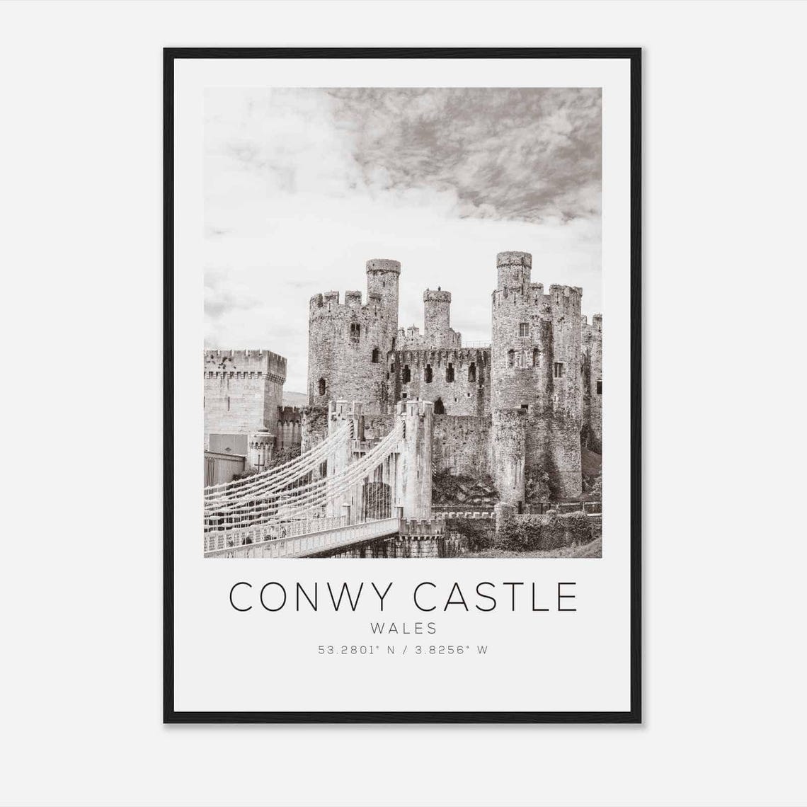 Conwy Castle Wales Travel Photo Poster Bw Conwy Castle Travel Print Minimalist Travel Poster Print