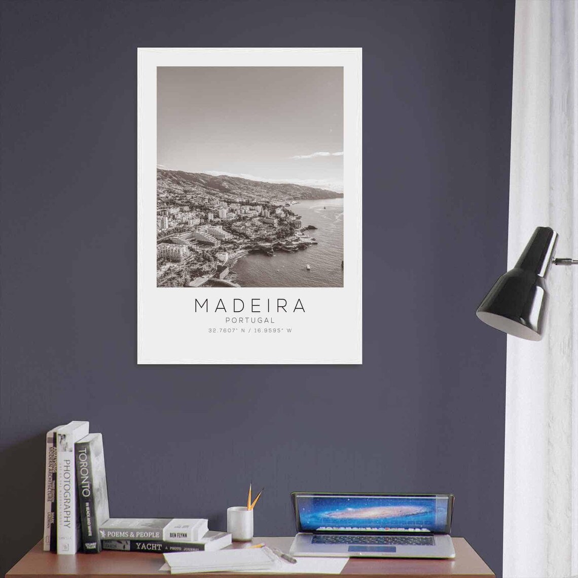 Madeira Portugal Funchal Bay Aerial Black and White Photo Poster - Image 3