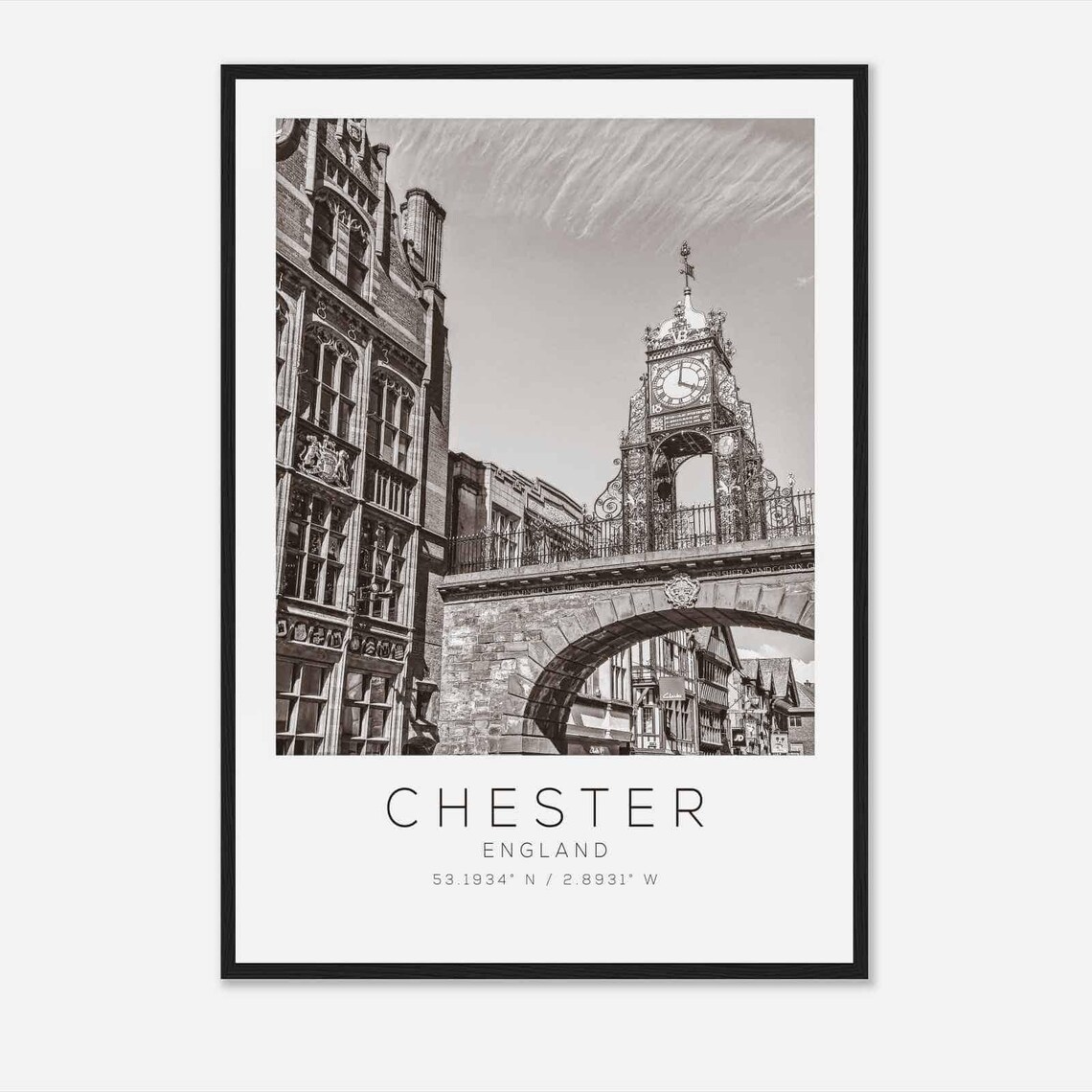 Chester England Eastgate Clock Medieval Arch Black and White Poster