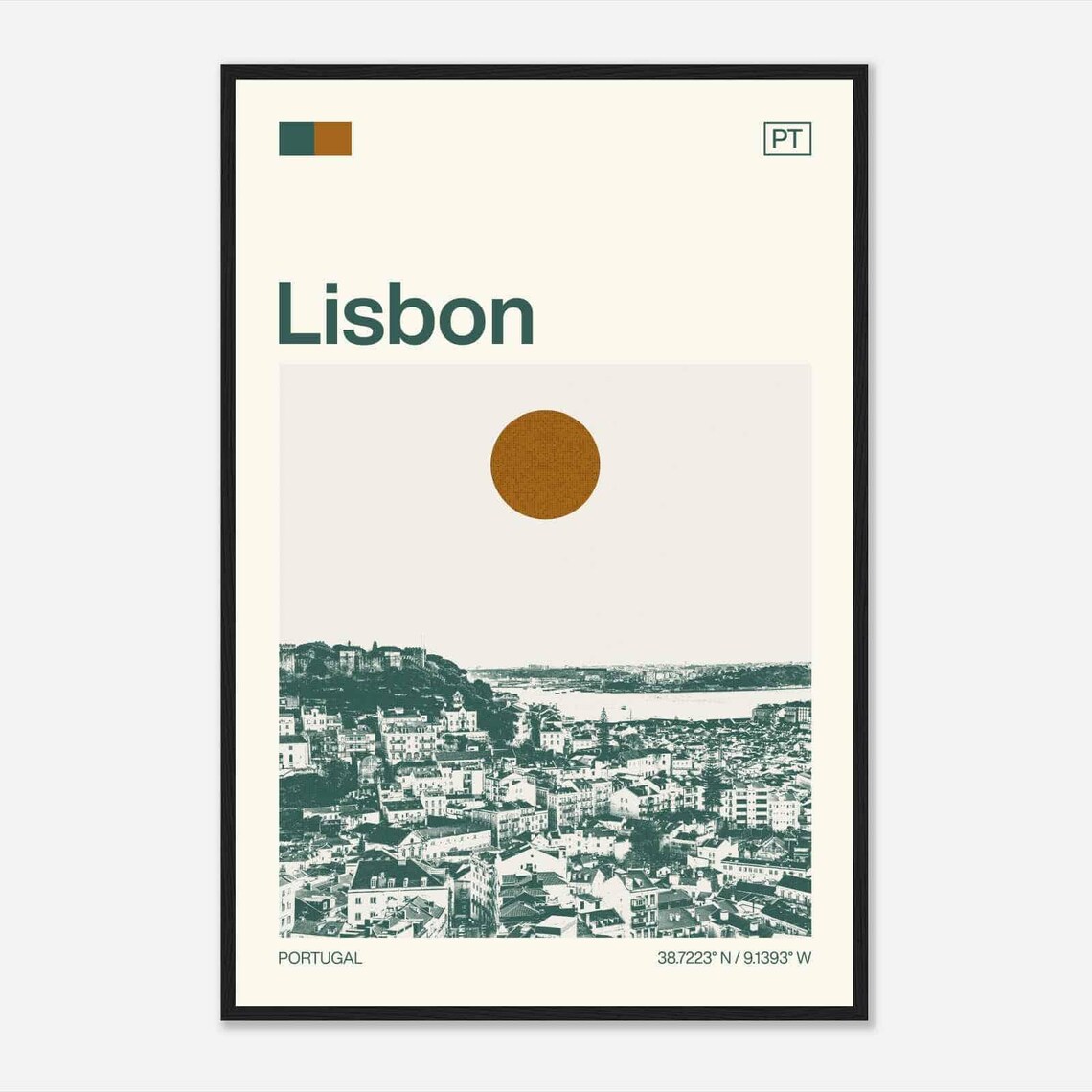 Lisbon Portugal Alfama Hillside Tagus River View Duotone Travel Poster