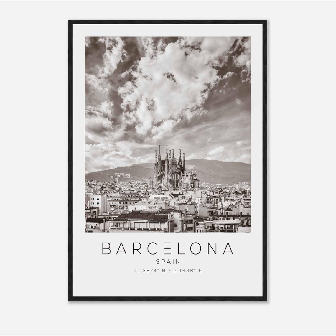 Barcelona Spain Sagrada Familia Black White Minimalist Poster