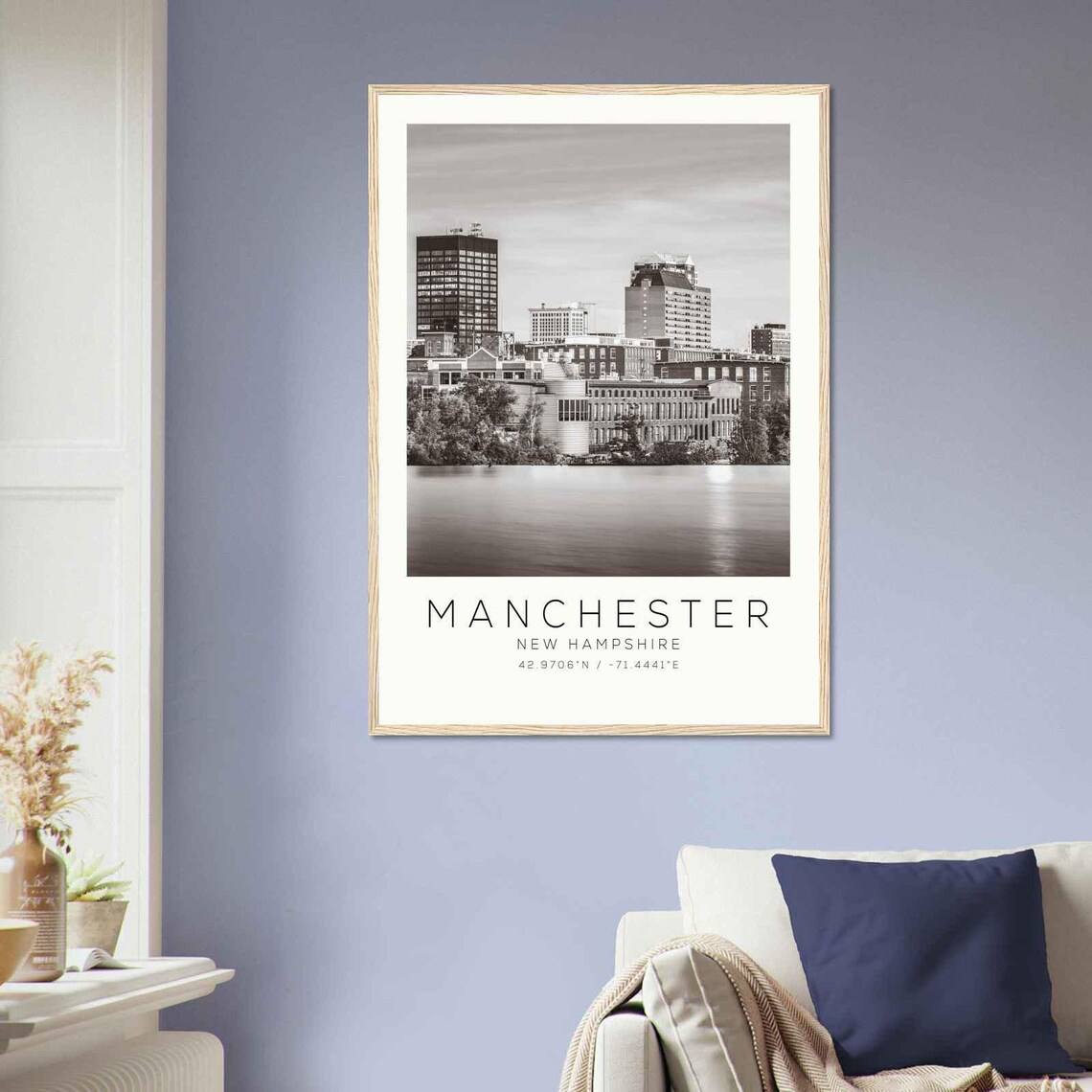 Manchester New Hampshire Skyline Across Merrimack River Photo Poster - Image 2