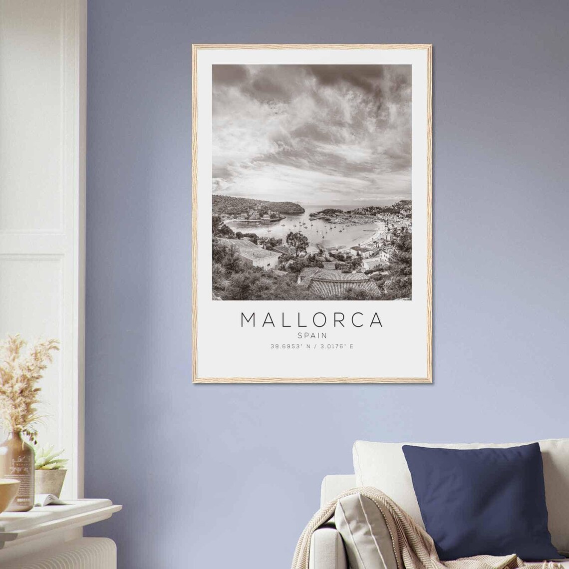 Mallorca Spain Harbor Bay Panorama Black and White Photo Poster - Image 2