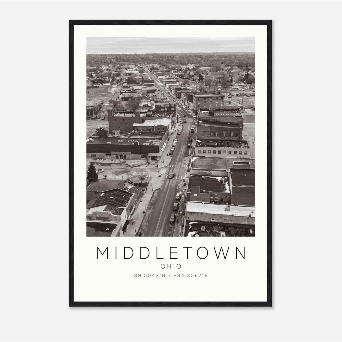Middletown Ohio Downtown Main Street Aerial Minimalist Travel Poster