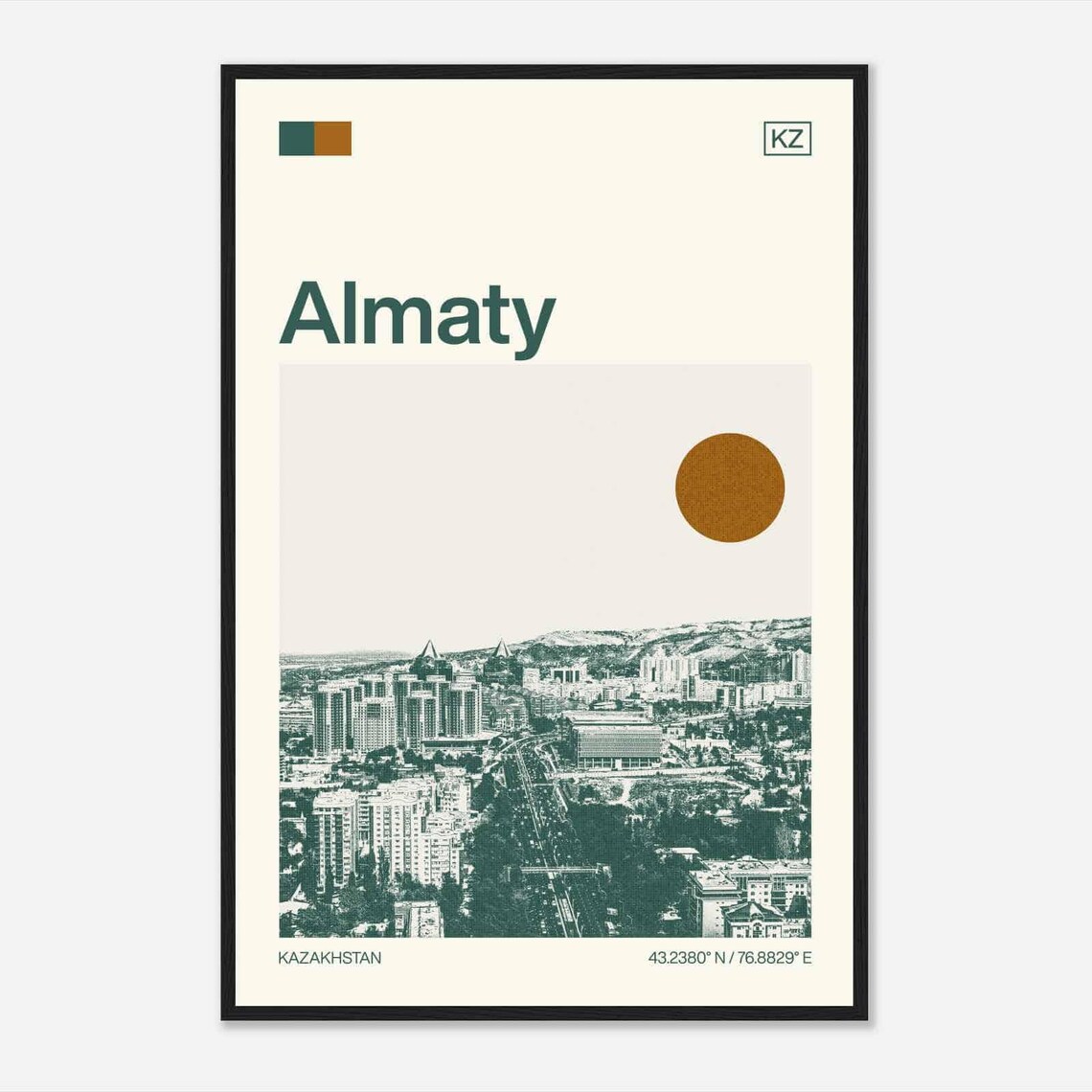 Almaty Kazakhstan Mountain Skyline Vintage Style Travel Poster
