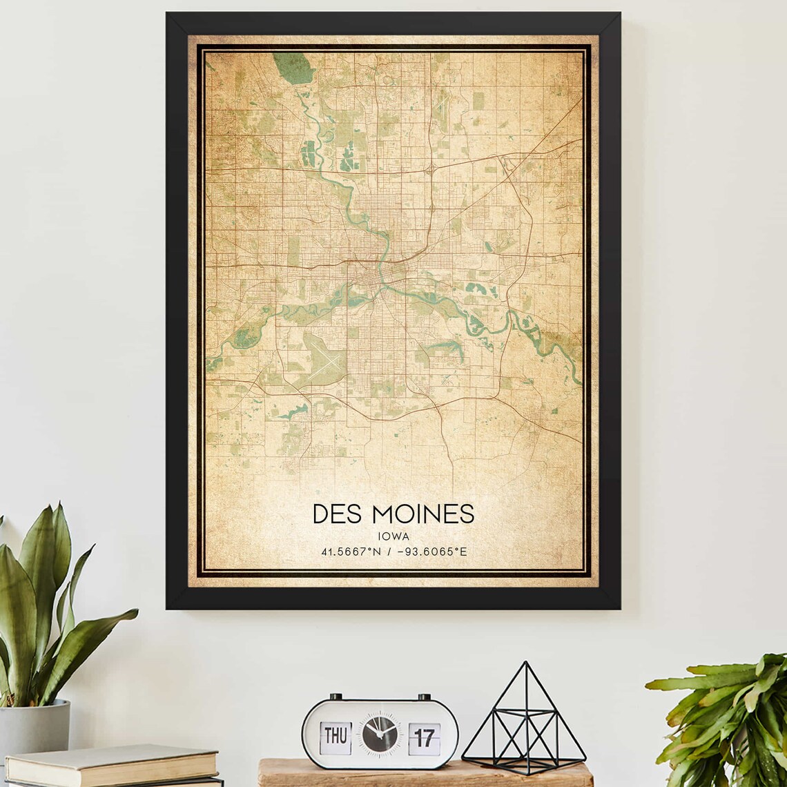 Des Moines Iowa Vintage Street Map Capital City Travel Art Poster