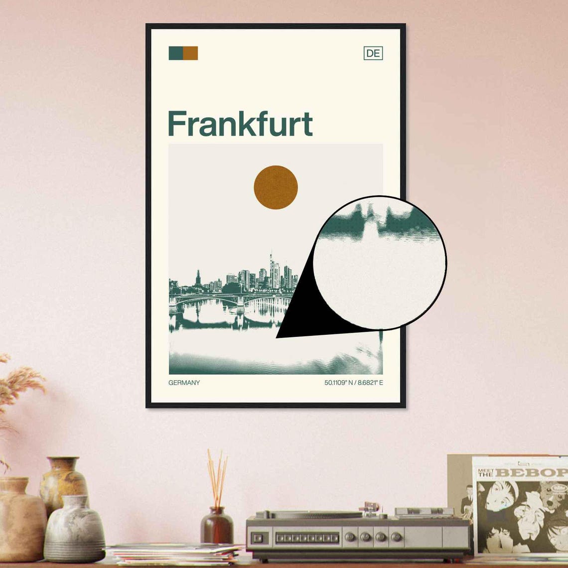 Frankfurt Germany River Bridge Skyline Reflection Travel Poster - Image 4