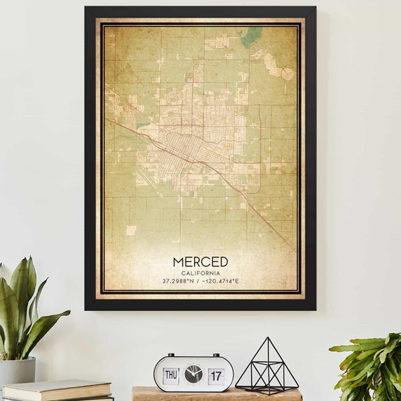 Vintage Merced Map Print Poster