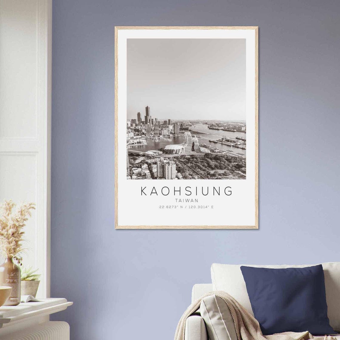 Kaohsiung Taiwan Black White Harbor Skyline Port City Poster - Image 2