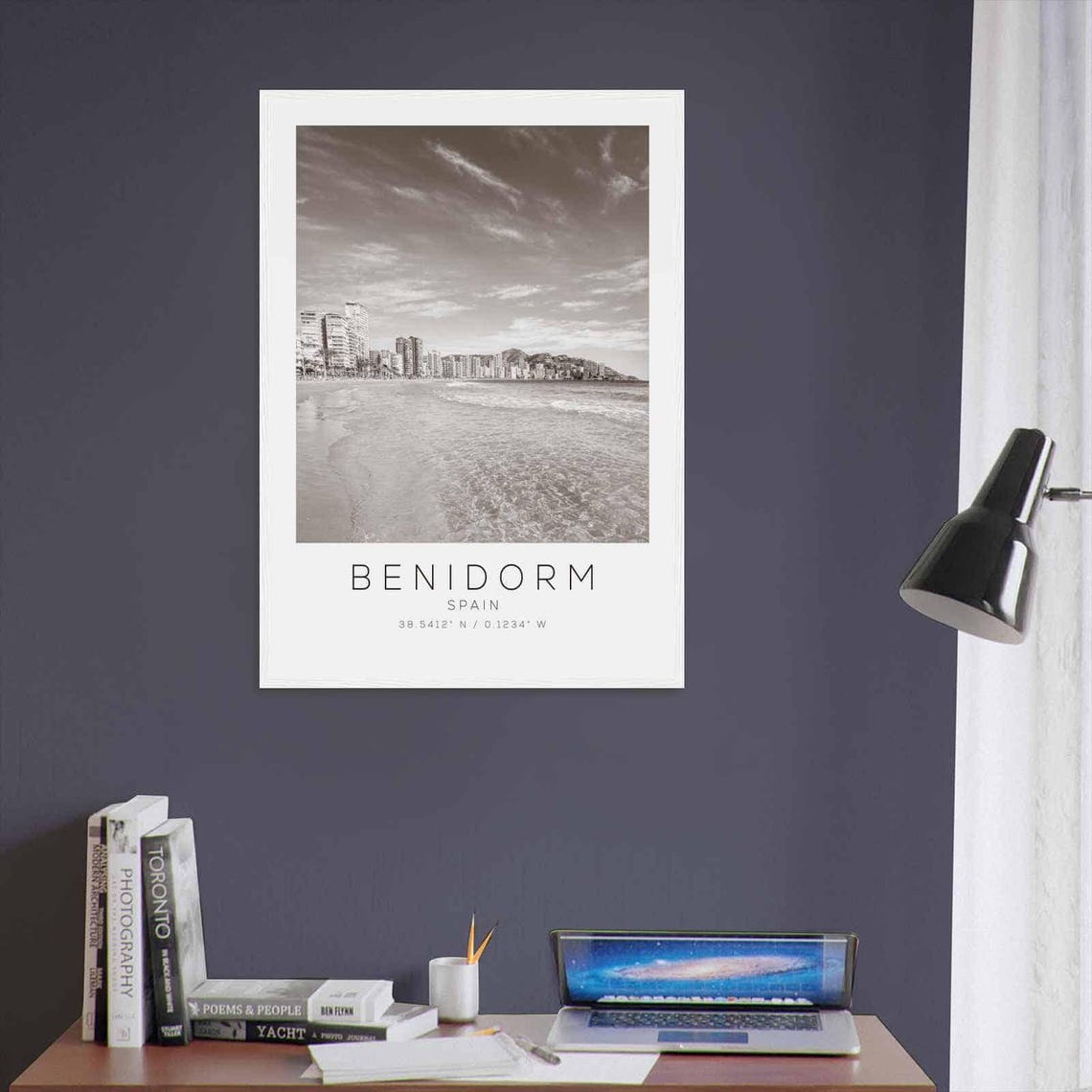 Benidorm Spain Beach Skyline Black White Minimalist Photo Poster - Image 3