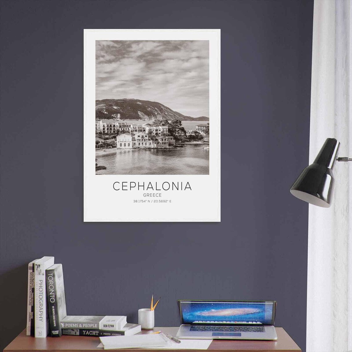 Cephalonia Greece Seaside Village Bay Black and White Travel Poster - Image 3
