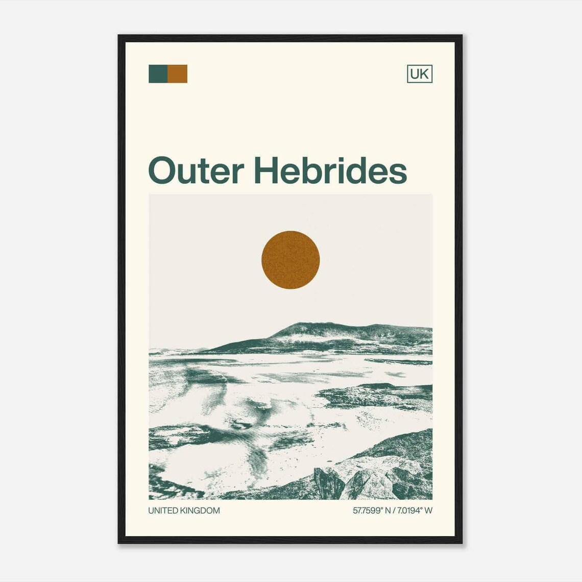 Outer Hebrides Scotland Rocky Coastline Minimalist Travel Poster