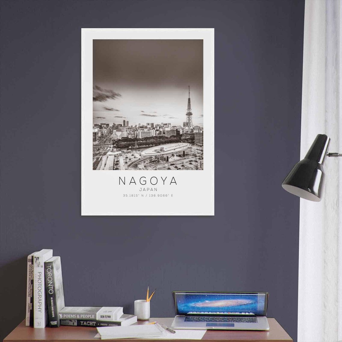 Nagoya Japan TV Tower Cityscape Black and White Photo Poster - Image 3