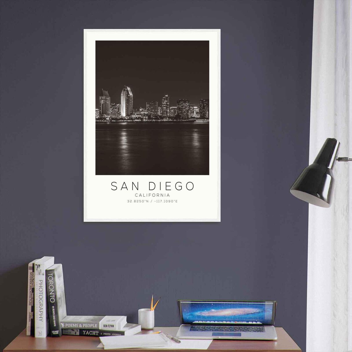 San Diego California Downtown Skyline Night Water Reflection Poster - Image 3
