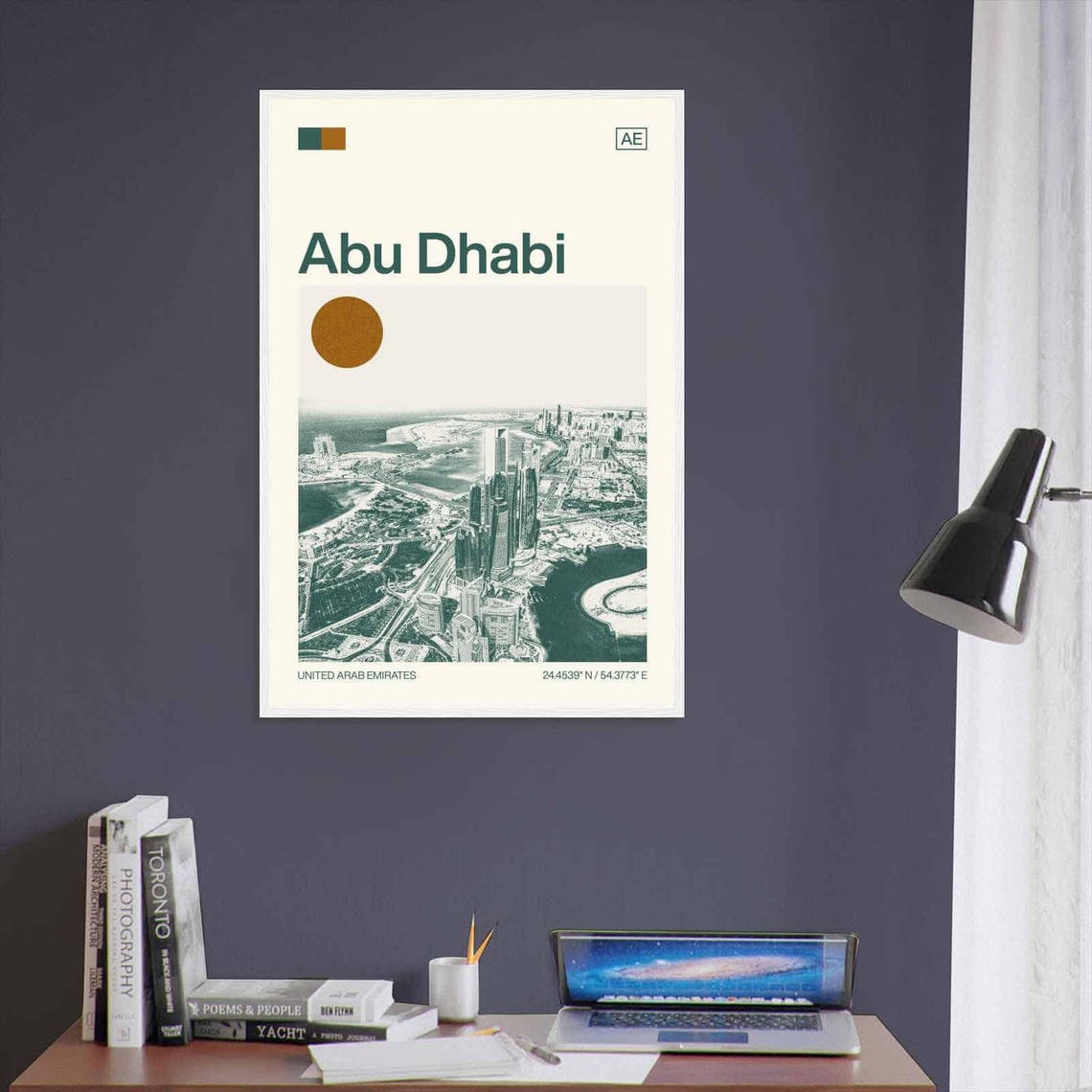 Abu Dhabi UAE Corniche Skyline Vintage Style City Travel Poster - Image 3