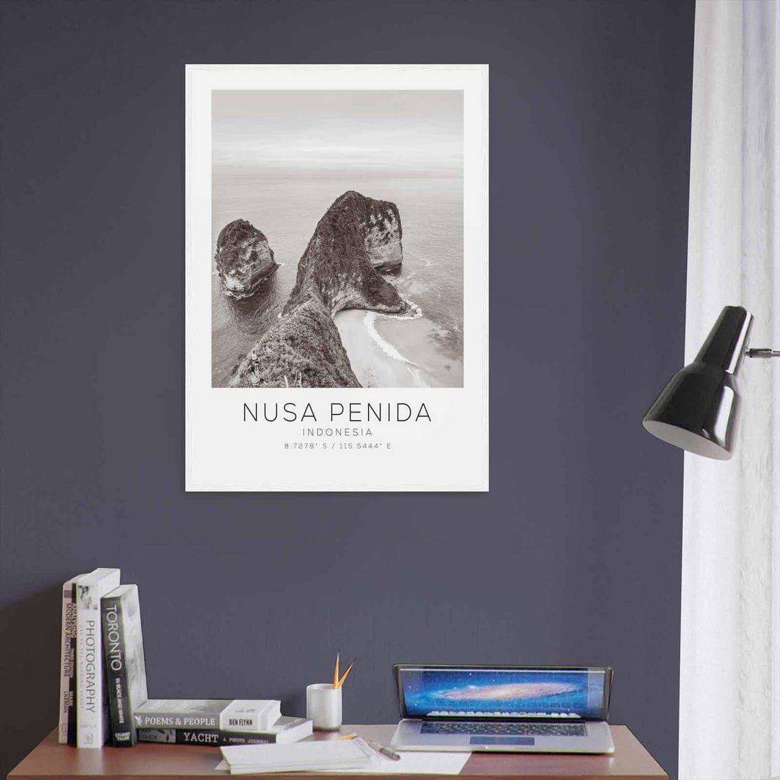 Nusa Penida Indonesia Cliff Beach Aerial Black White Photo Poster - Image 3