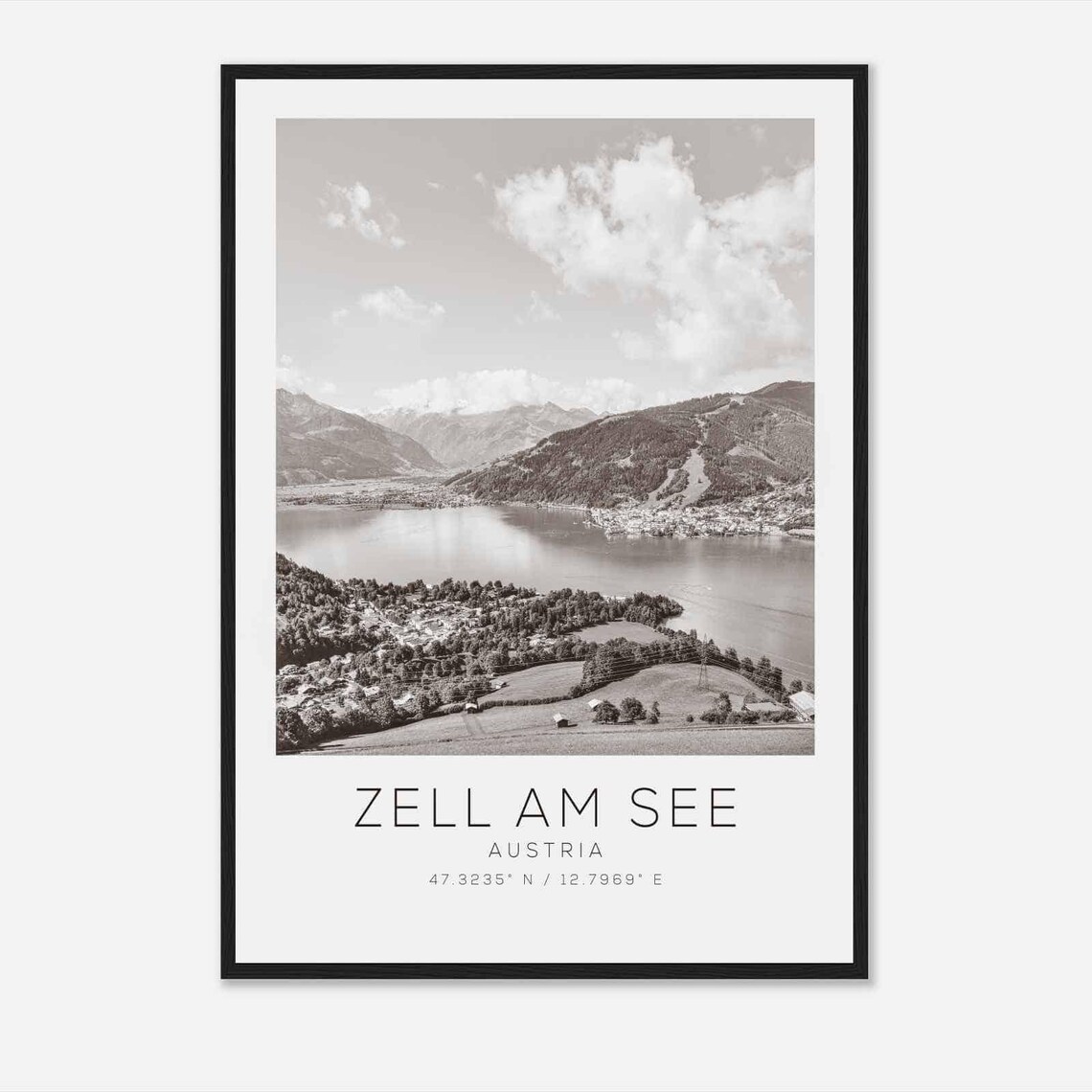 Zell am See Austria Lake Mountains Panorama Black White Poster