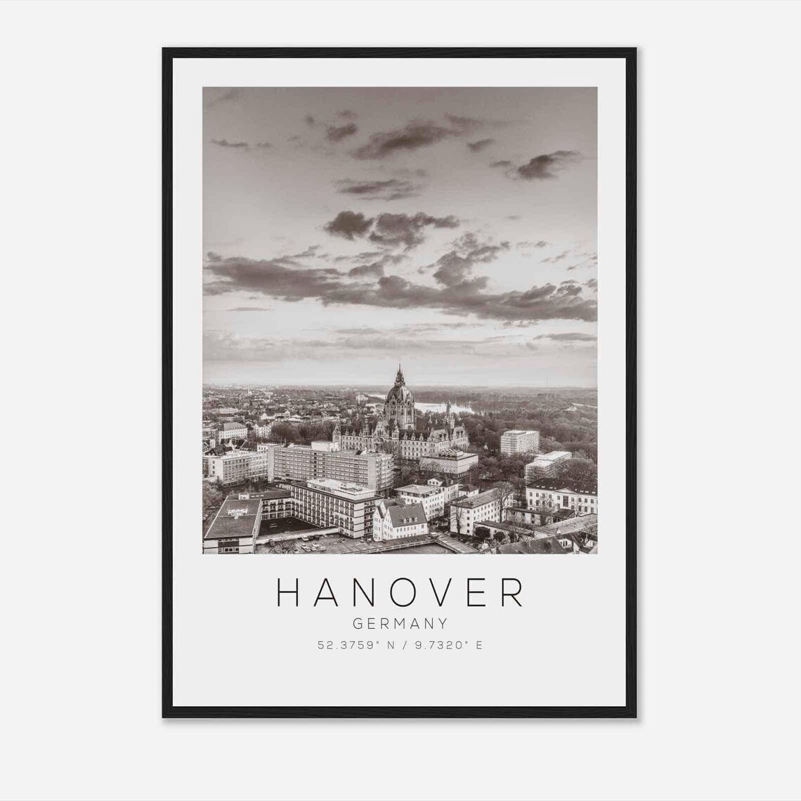 Hanover Germany Black and White City Hall Aerial View Poster