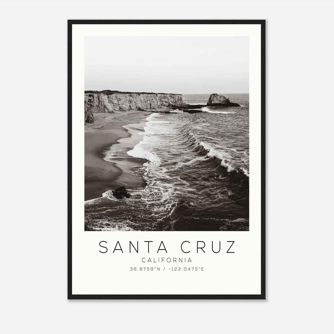 Santa Cruz California Photo Travel Poster Santa Cruz Travel Print Minimalist Travel Print Ds5