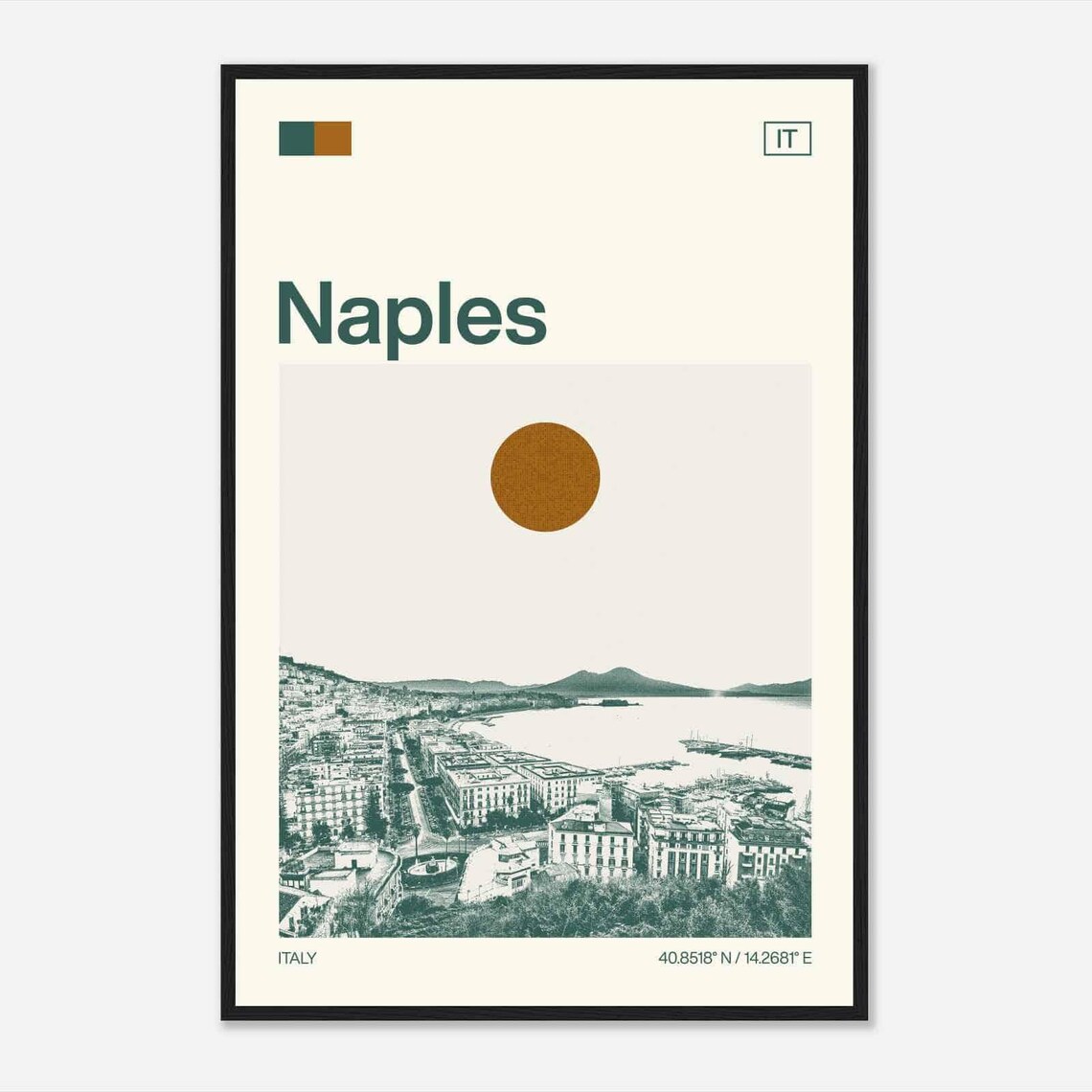 Naples Italy Modern Minimalist Bay Coastline Travel Art Poster
