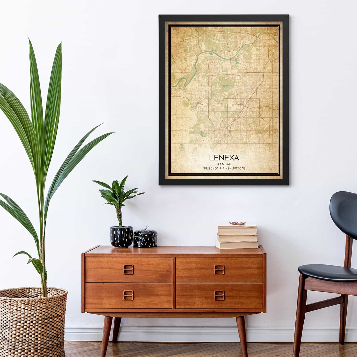 Lenexa Kansas Vintage City Street Grid Map Coordinate Art Poster - Image 2