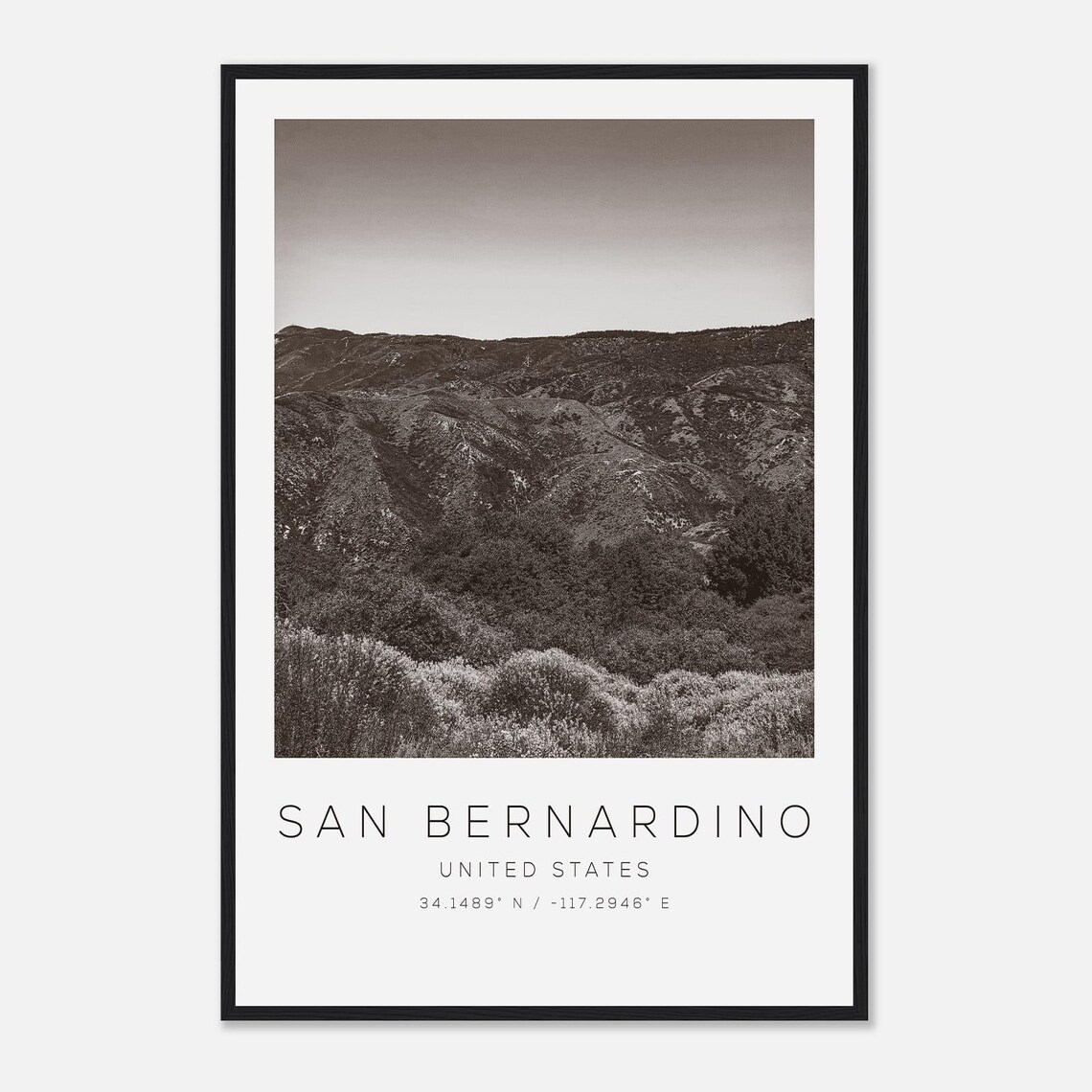 San Bernardino United States Black and White Mountain Photo Poster