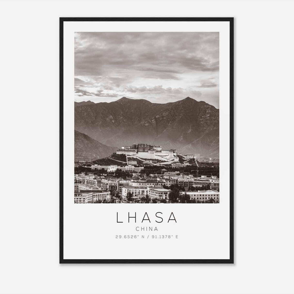 Lhasa China Potala Palace Himalayan Mountain Black White Photo Poster