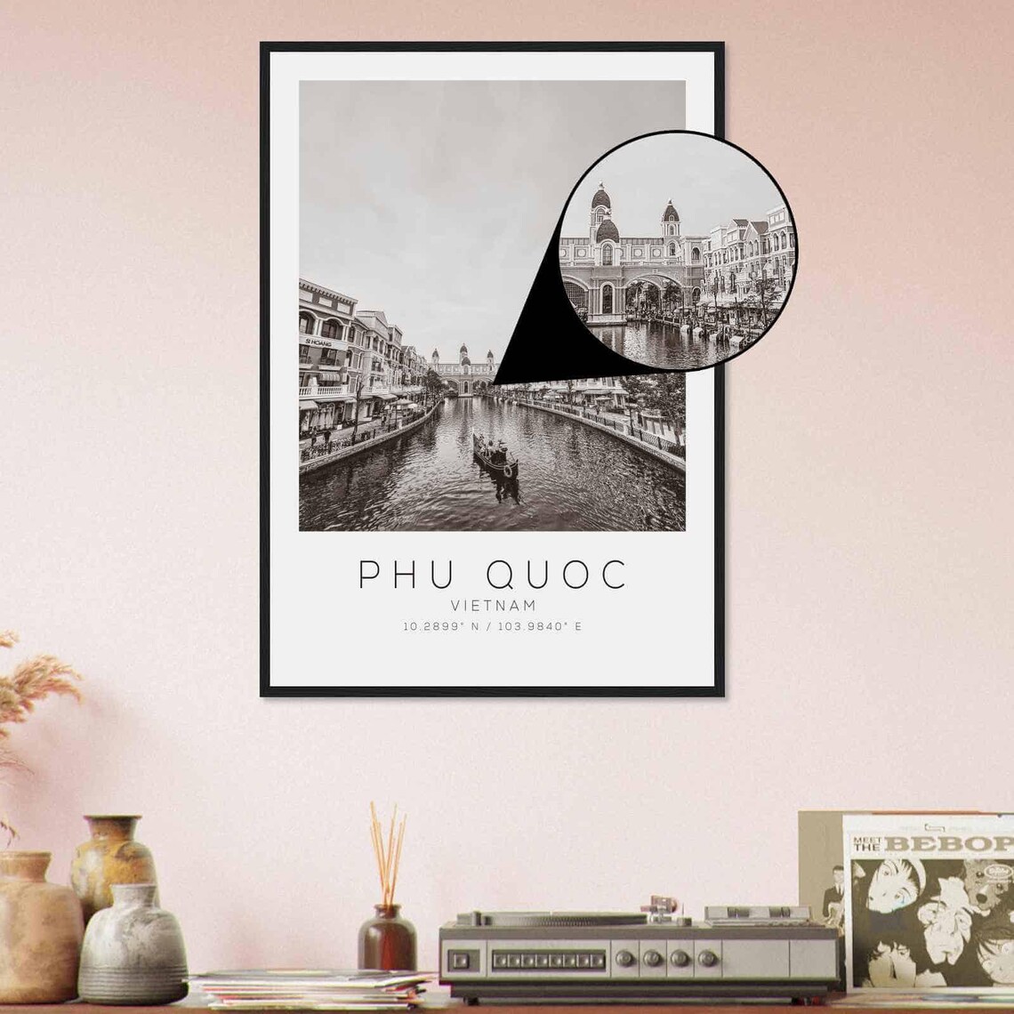 Phu Quoc Vietnam Grand World Canal Gondola Black and White Poster - Image 4