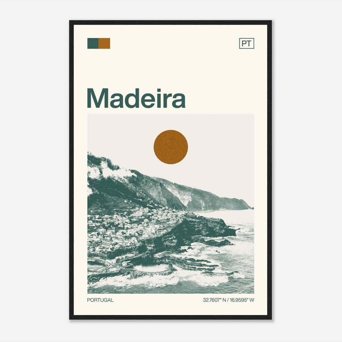 Madeira Portugal Modern Minimalist Cliffside Village Coastal Poster