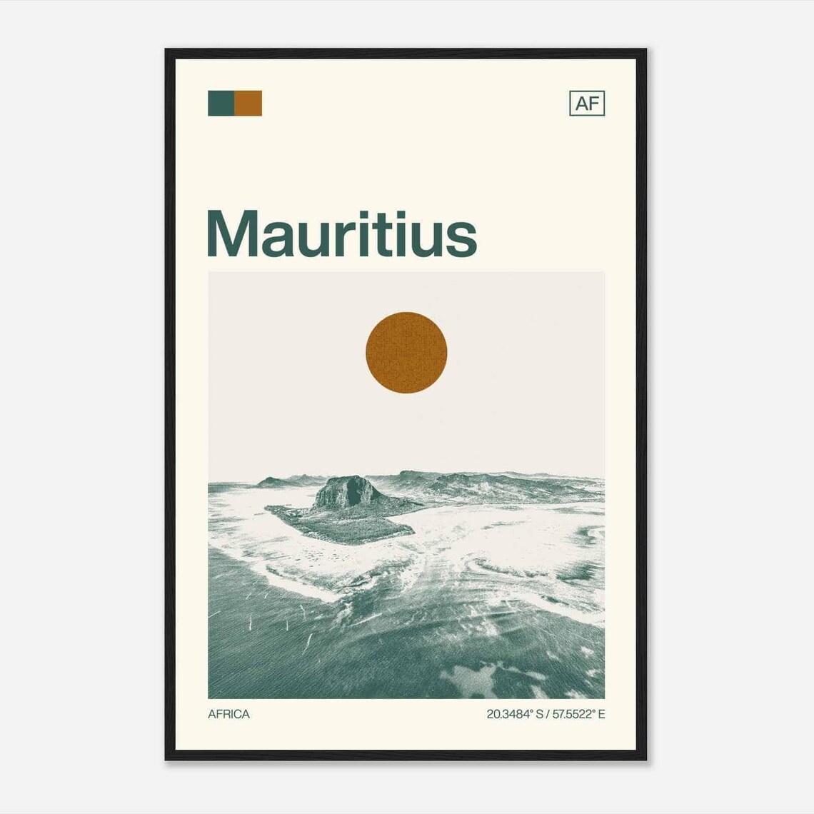 Mauritius Africa Modern Minimalist Island Aerial Ocean Art Poster