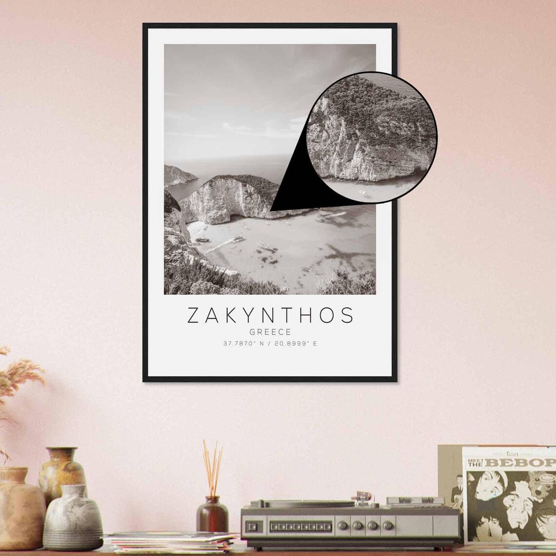 Zakynthos Greece Shipwreck Cove Navagio Black White Photo Poster - Image 4