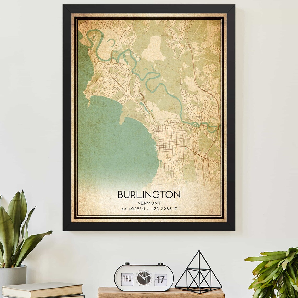Burlington Vermont Vintage City Map Lake Street Plan Wall Art
