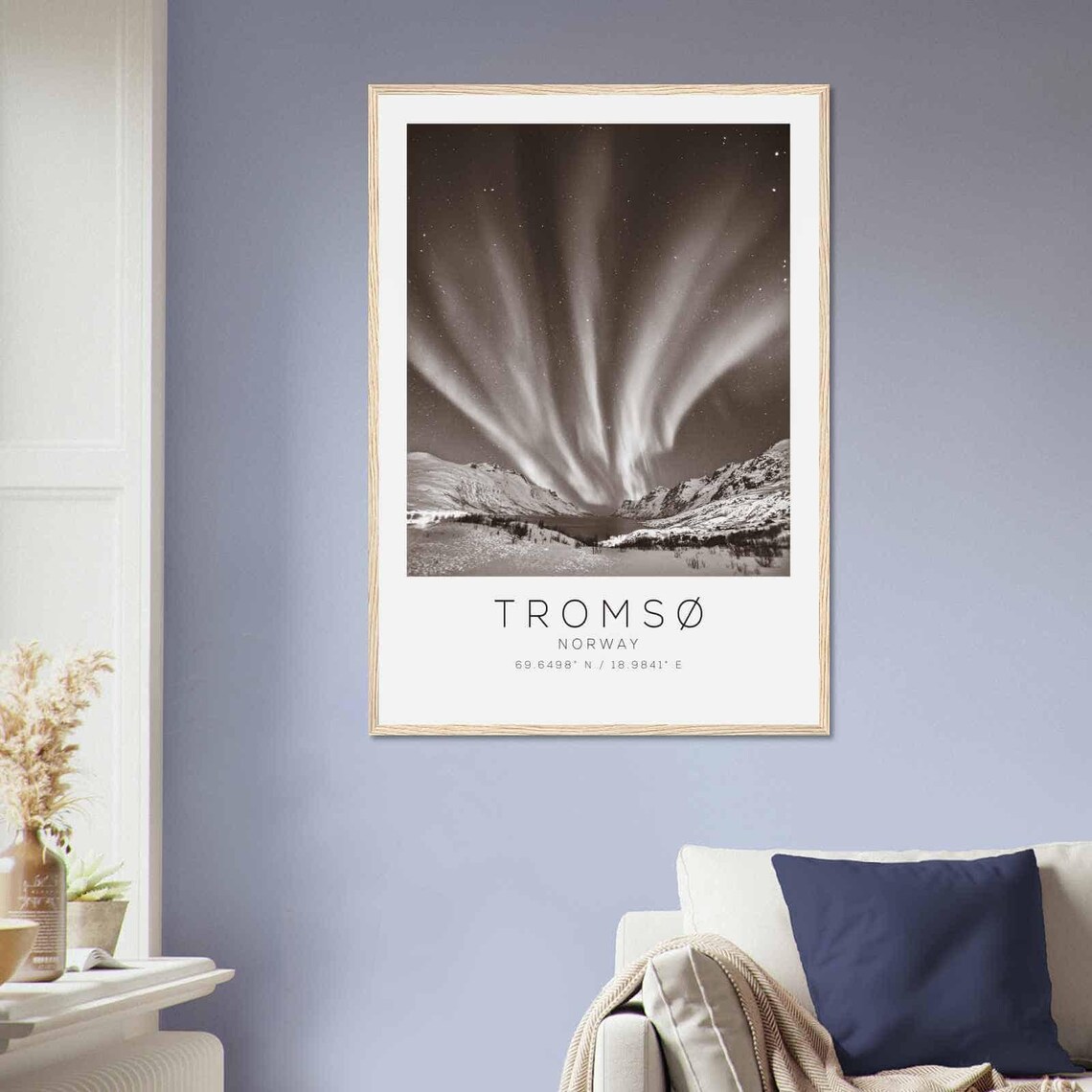 Tromso Norway Northern Lights Snowy Valley Black White Poster - Image 2