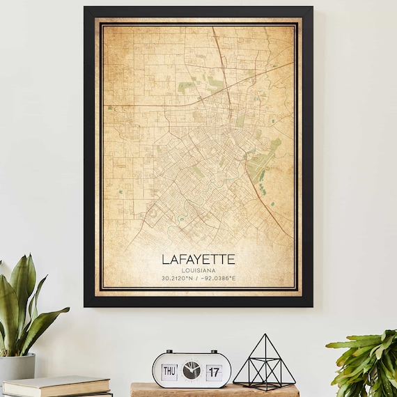 Lafayette Louisiana Vintage Street City Map Coordinates Poster