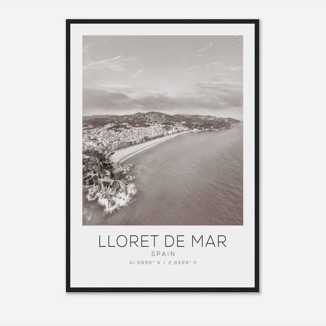 Lloret de Mar Spain Costa Brava Aerial Beach Black White Poster