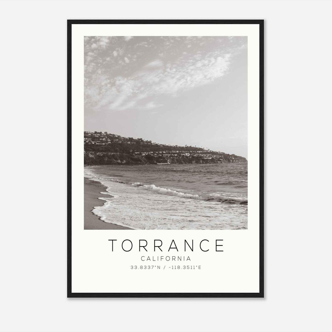 Torrance California Monochrome Beach Waves Photo Minimalist Poster