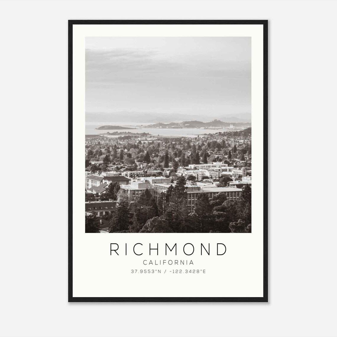 Richmond California Bay View Cityscape Black and White Photo Poster