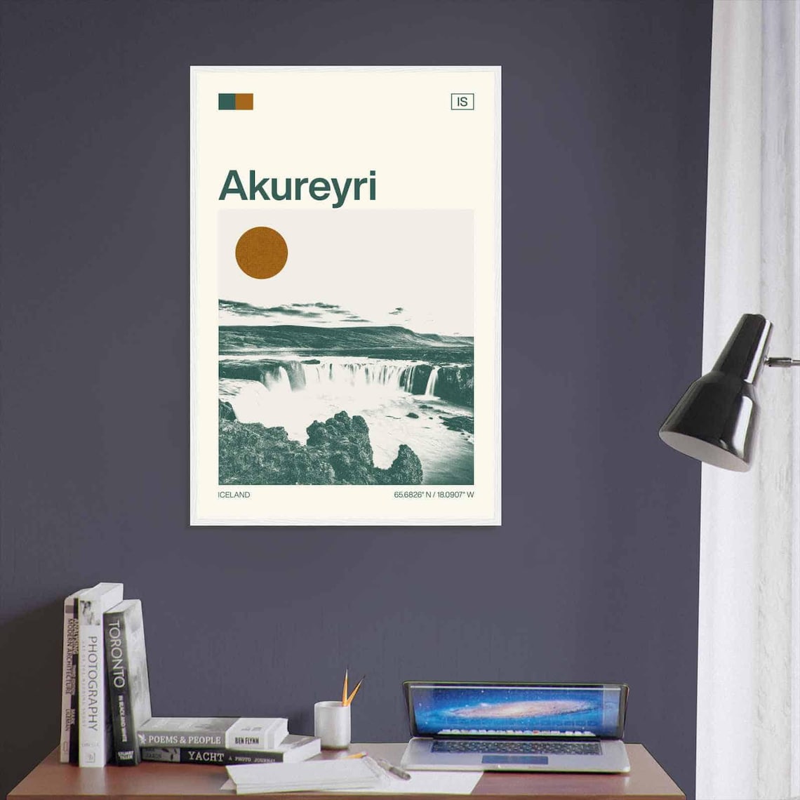 Akureyri Iceland Waterfall Nature Vintage Style Travel Poster - Image 3