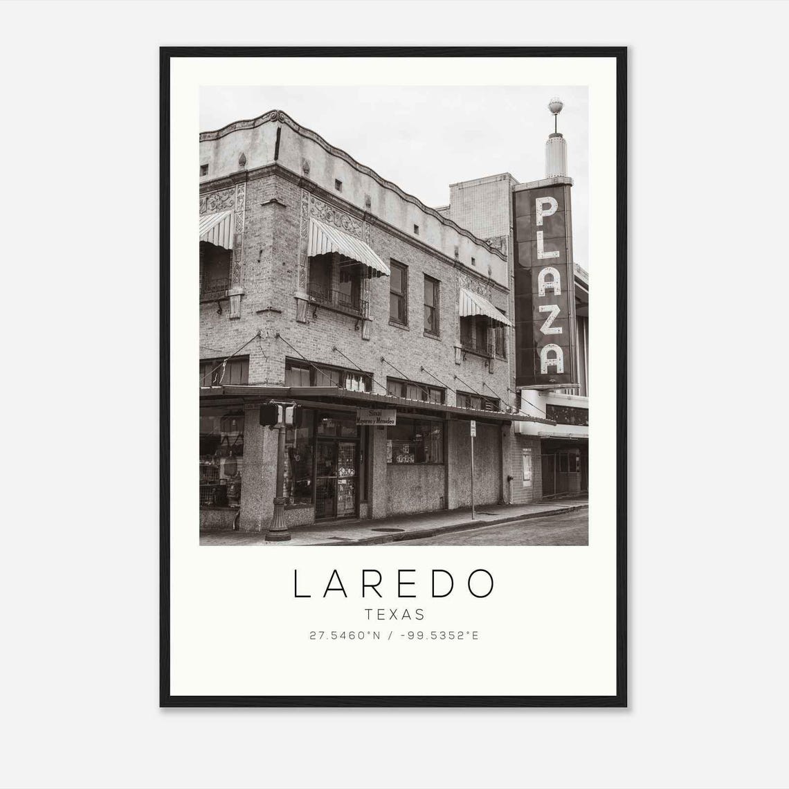 Laredo Texas Historic Plaza Theater District Black And White Poster