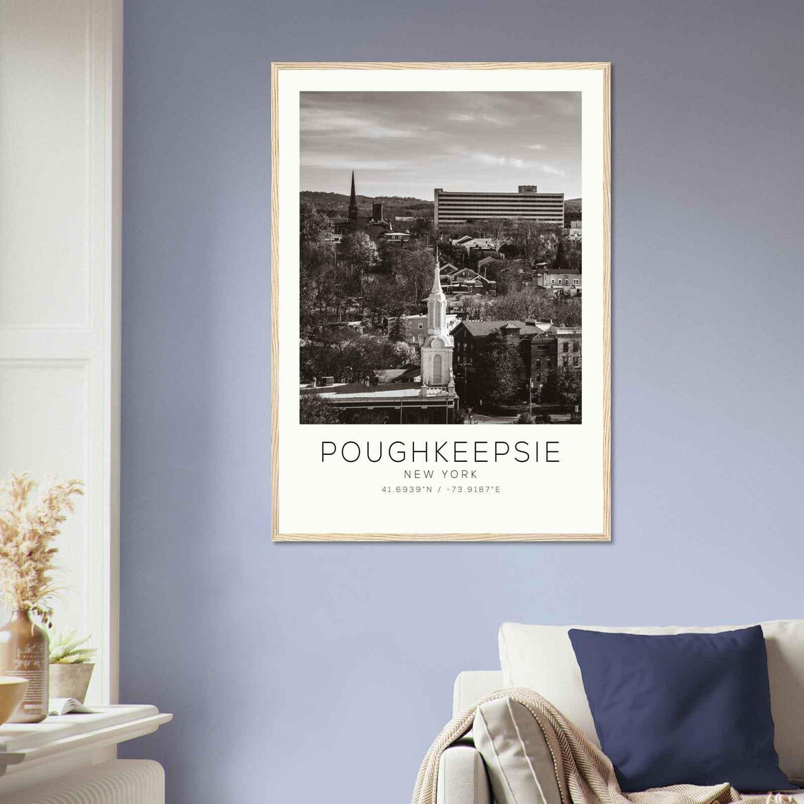 Poughkeepsie New York Church Steeple Skyline Black and White Poster - Image 2
