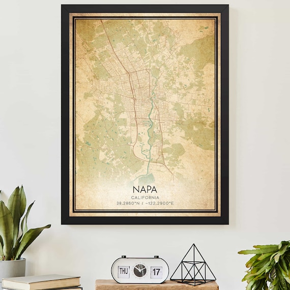 Vintage Napa California City Street Map Antique Style Poster