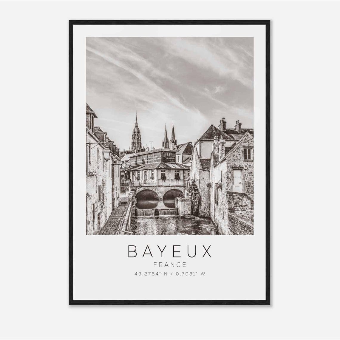 Bayeux France Travel Photo Poster Bw Bayeux Travel Print Minimalist Travel Poster Print