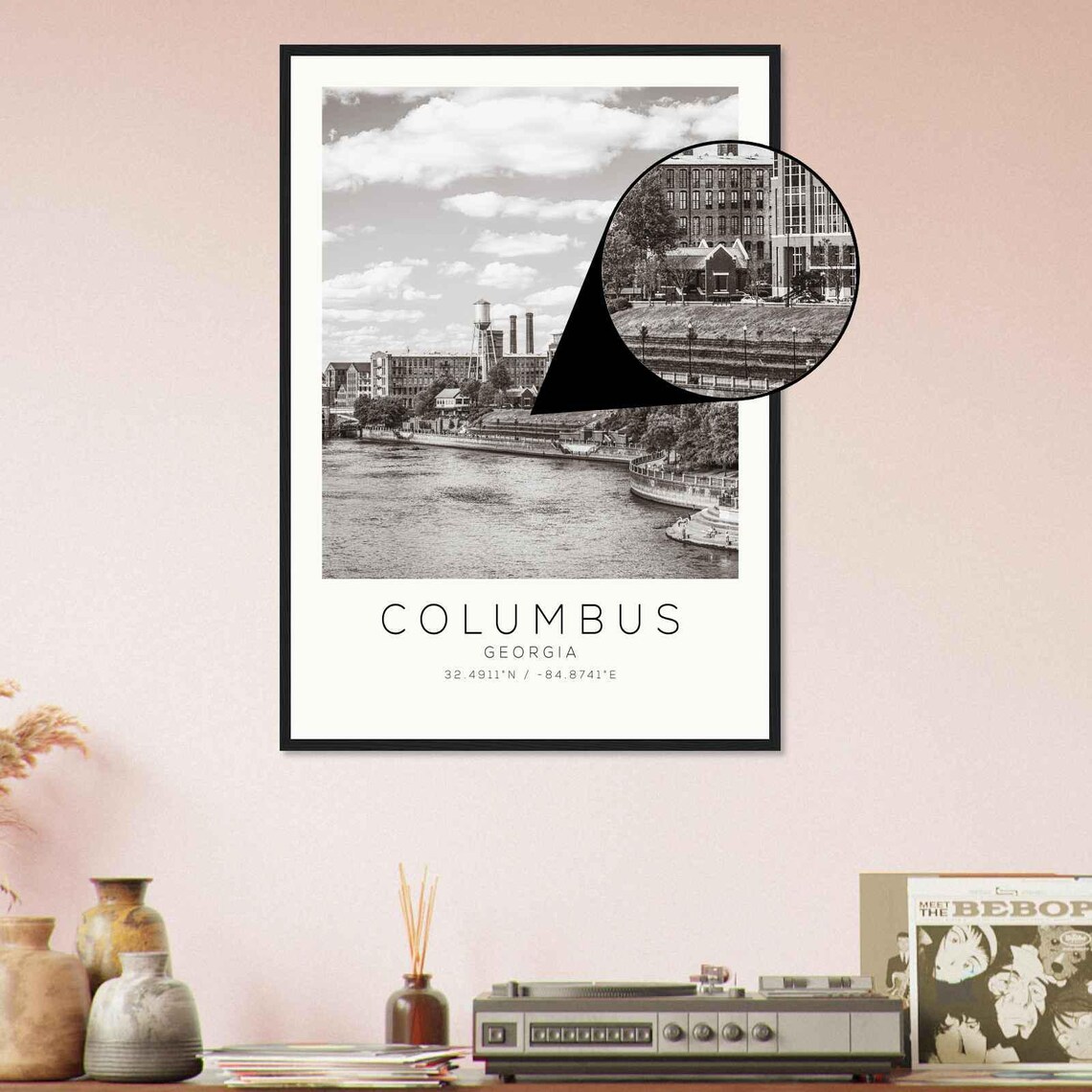 Columbus Georgia Riverwalk Mills Waterfront Black White Photo Poster - Image 4