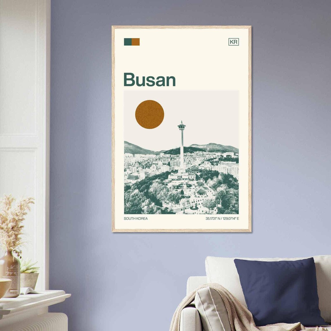 Busan South Korea City Tower and Harbor View Duotone Art Poster - Image 2