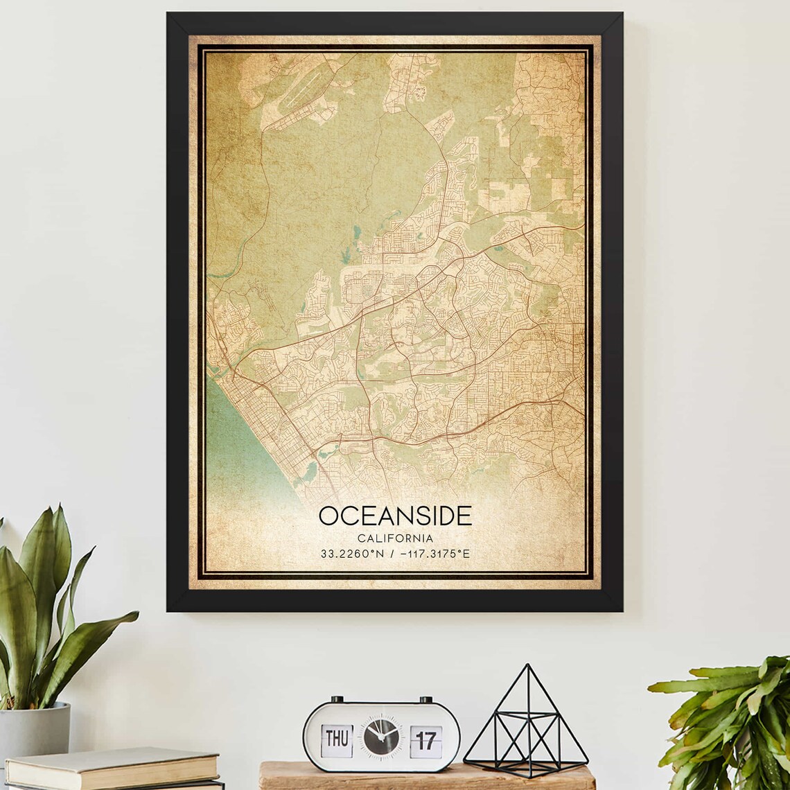 Vintage Oceanside California Coastal City Map Poster With Coordinates