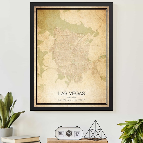 Las Vegas Nevada Vintage City Map With Coordinates Minimalist Poster