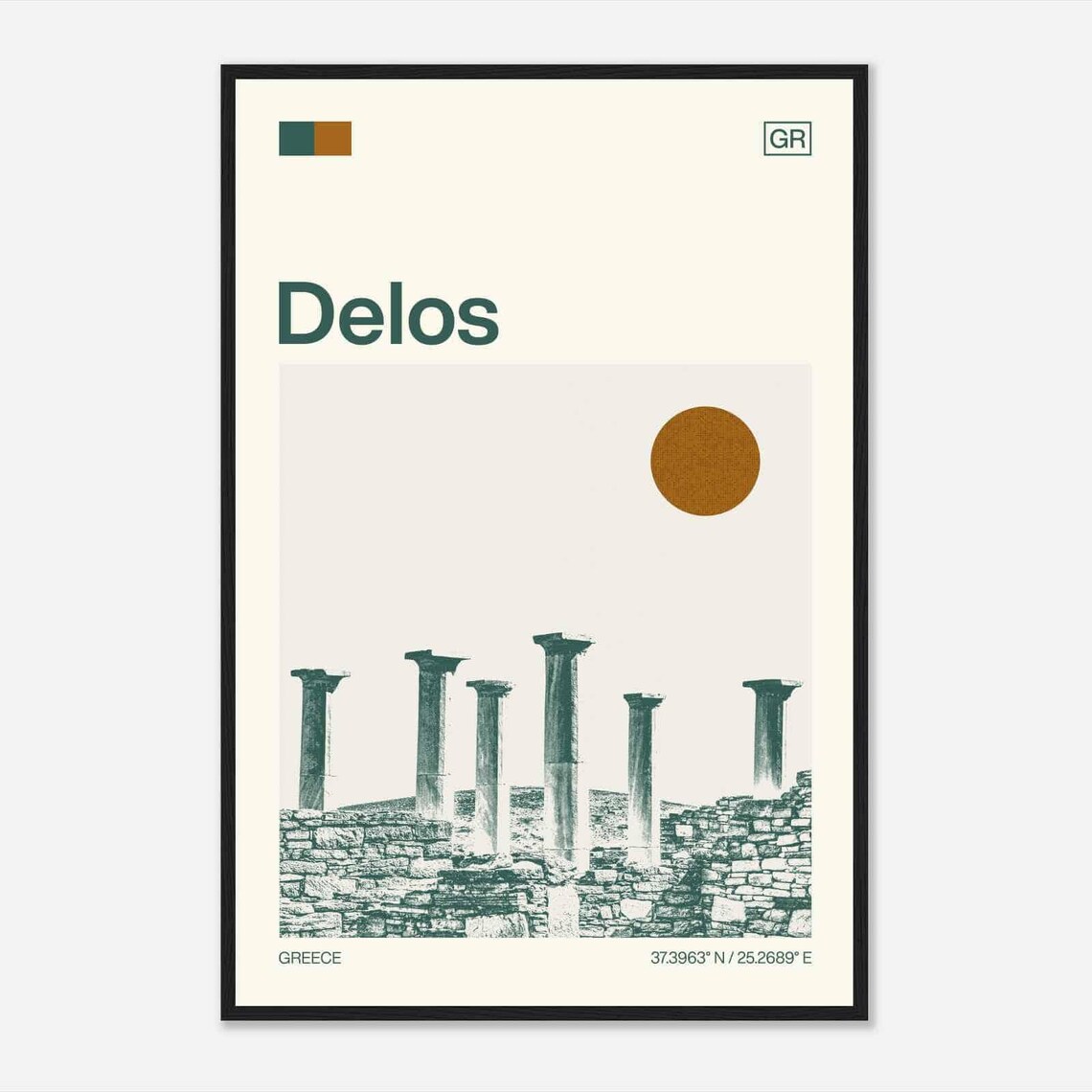 Delos Greece Ancient Ruins Stone Columns Minimalist Travel Poster