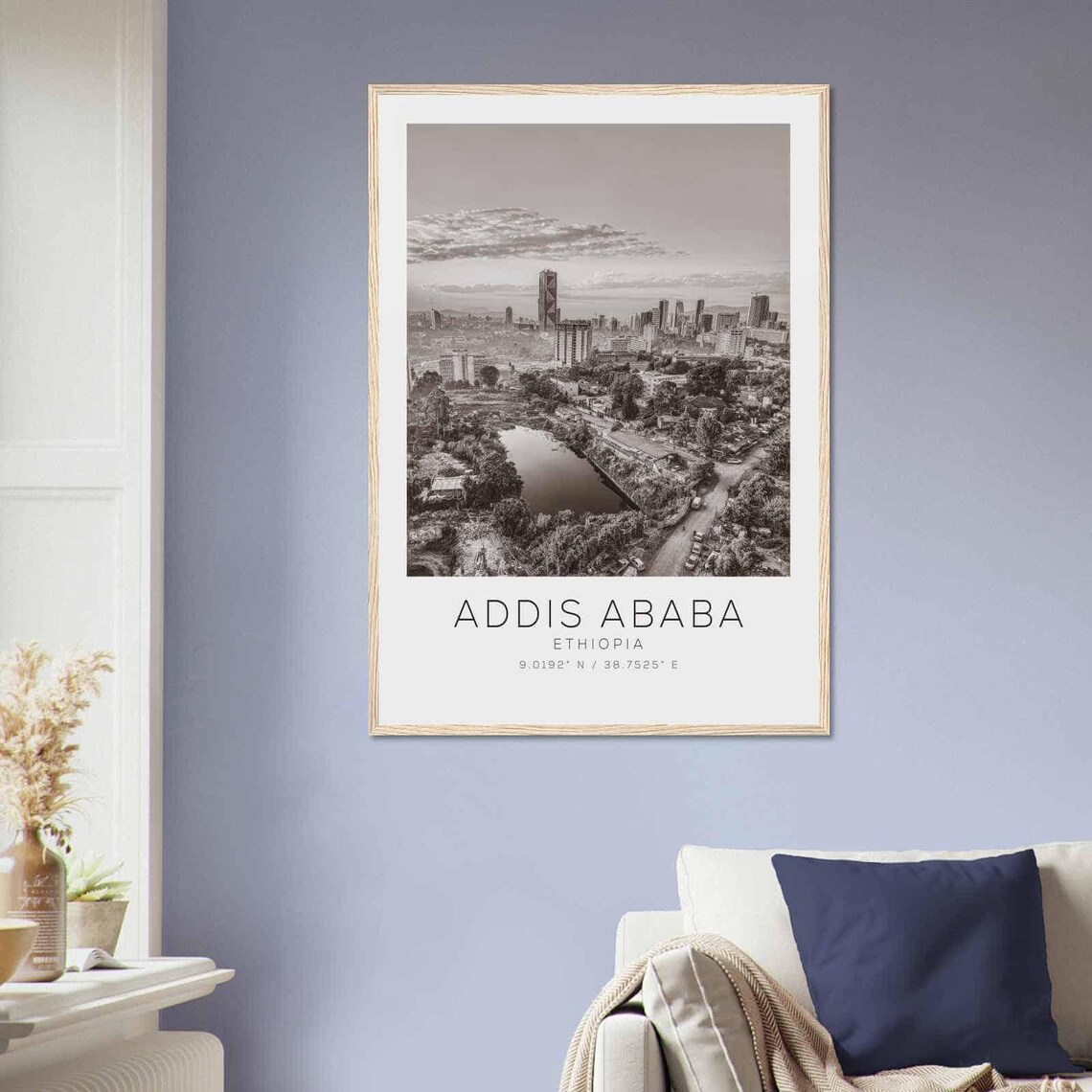 Addis Ababa Ethiopia Black White City Skyline Panorama Travel Poster - Image 2