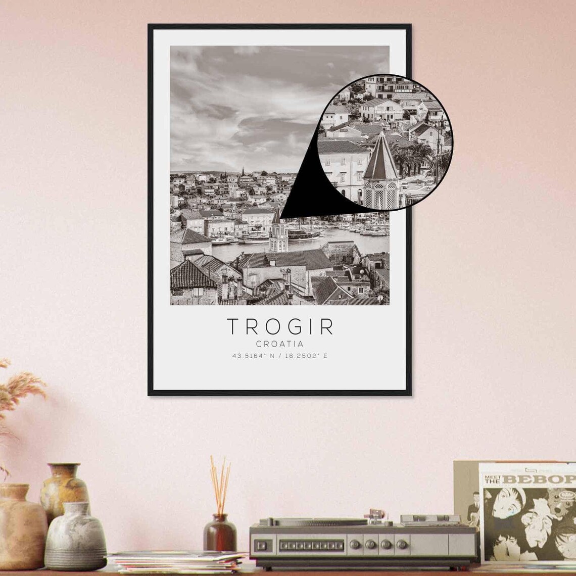 Trogir Croatia Old Town Bell Tower Harbor Black White Poster - Image 4